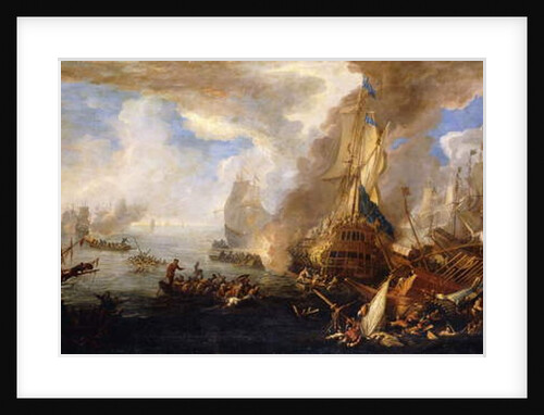 A Sea Battle with Sardinian and Venetian Warships and Sardinian and Egyptian Galleys in the Foreground, by Luca Carlevaris