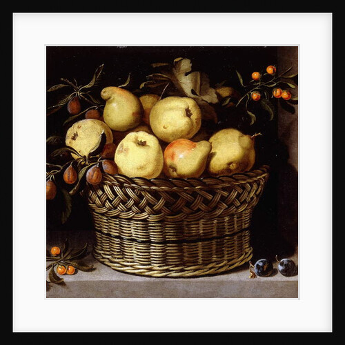 A Wicker Basket with Fruit on a Stone Ledge by Juan van der Hamen y Leon