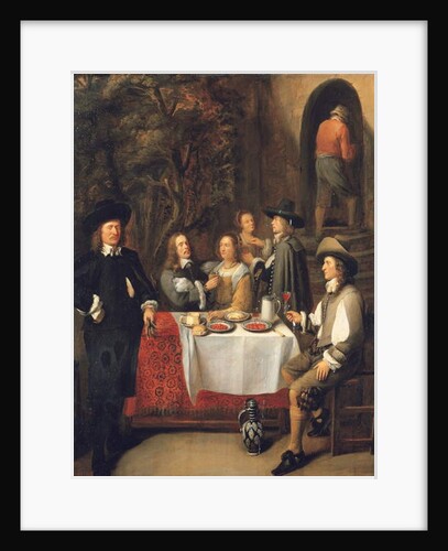 Elegant company at a table on a terrace by Gillis Van Tilborch