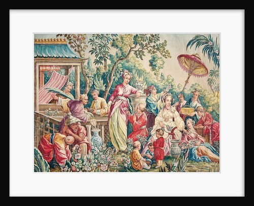 Aubusson cartoon for a wall hanging of figures in an Oriental garden by French School