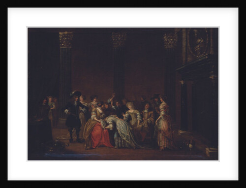 An elegant company in an interior with a matrimonial dispute by Hieronymus (follower of) Janssens