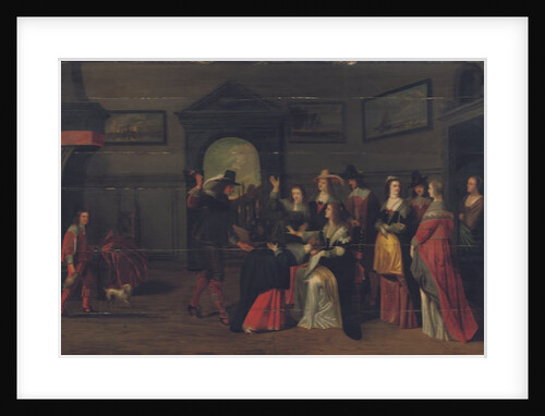 Elegant company playing the game of La Main Chaude in an interior by Christoffel Jacobsz van der Lamen