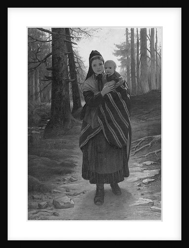 Mother and child on a wooded path by Gustav Adolph Spangenberg