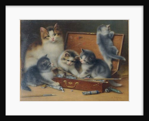 Mother Cat and her Kittens playing in a Paint Box by Wilhelm Schwar