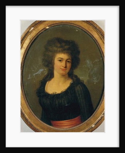 Portrait of a gentlewoman in a black dress with red sash by Jean Louis Laneuville