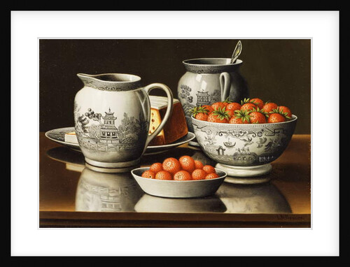 Still Life with Porcelain and Strawberries by Levi Wells Prentice