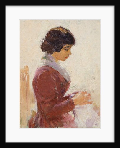 Girl in Red, Sewing by Theodore Robinson
