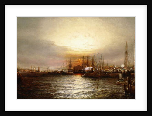 Sunrise from Chapman Dock and Old Brooklyn Navy Yard, East River, New York by Elisha Taylor Baker