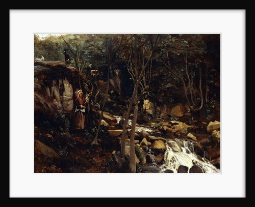 Lormes - A Torrent with a Standing Peasant, Spinning Wool, 1842 by Jean Baptiste Camille Corot