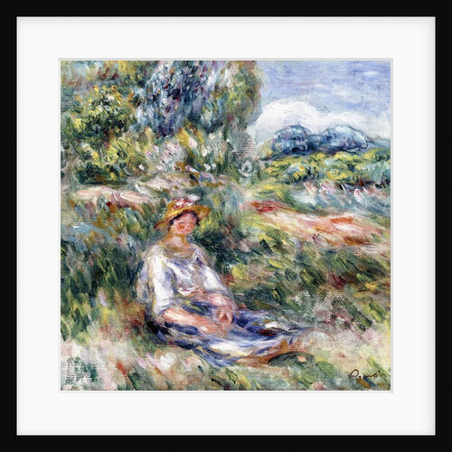 Young Woman Sitting in a Meadow by Pierre Auguste Renoir