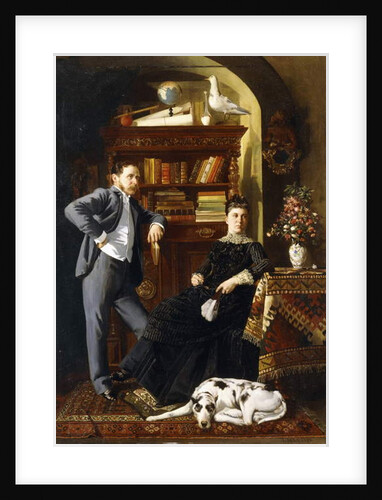 A Couple in an Interior with a Dog, 1890 by Leopold Bara