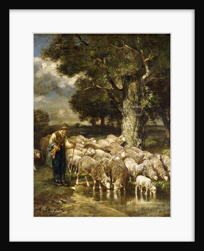 A Shepherd tending his Flock by Charles Emile Jacque