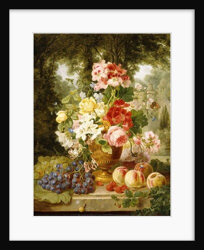 A Vase of Summer Flowers and Fruit on a Ledge in a Landscape, 1867 by William John Wainwright