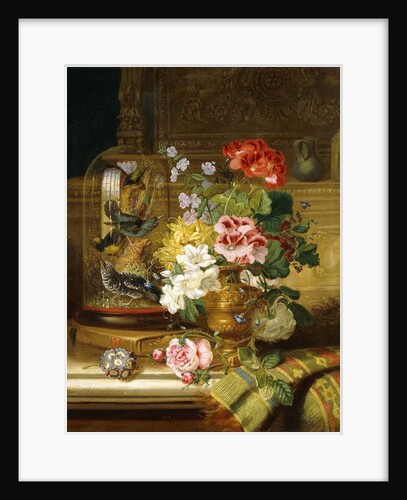 A Vase of Assorted Flowers and Songbirds on a Ledge, 1867 by William John Wainwright