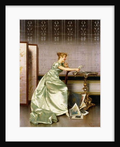 An Elegant Lady Admiring a Portfolio of Prints, by Vittorio Reggianini