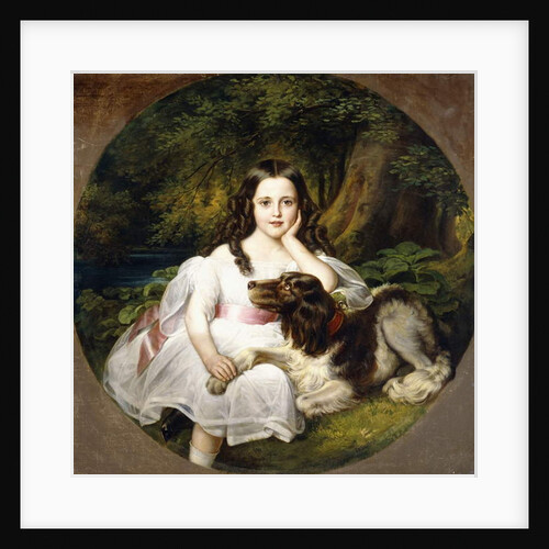 A Young Girl Resting in a Landscape with her Dog by Frederich August Kaulbach