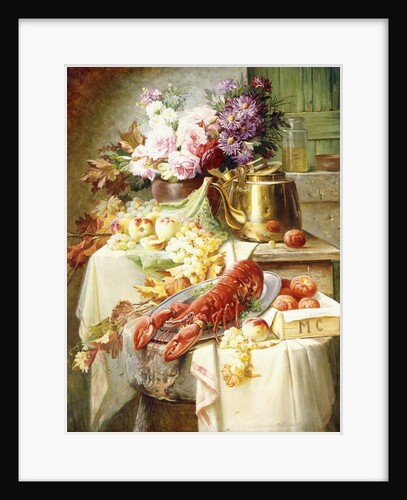 Still Life with a Lobster and Assorted Fruit and Flowers by Modeste Carlier