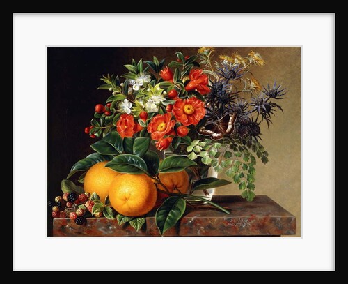 Oranges, Blackberries and a Vase of Flowers on a Ledge, 1834 by Johan Laurents Jensen