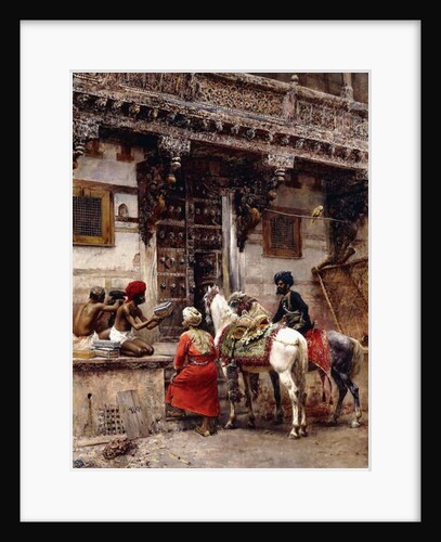 Craftsman Selling Cases by a Teak-Wood Building, Ahmedabad, c.1885 by Edwin Lord Weeks