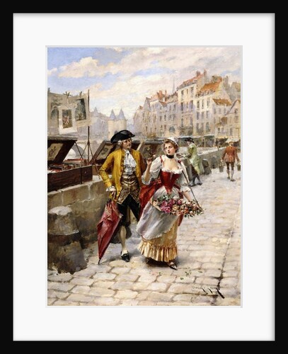 Gentleman and Flower Girl near Book Stalls by the Seine by Henri-Victor Lesur