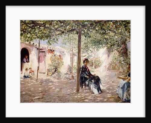 Ladies in a Sun-dappled Courtyard by Jose Gallegos Arnosa