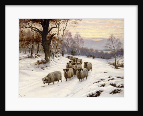 A Shepherd and his Flock on a Path in Winter by Wright Barker
