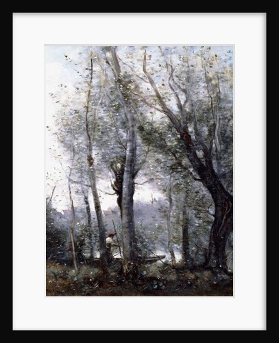 A Barge passing beind Trees on the Shore, 1865-70 by Jean Baptiste Camille Corot