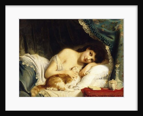 A Reclining Beauty with her Cat by Fritz Zuber-Buhler