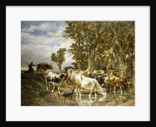 Herd of Cows at a Drinking Pool by Charles Emile Jacque