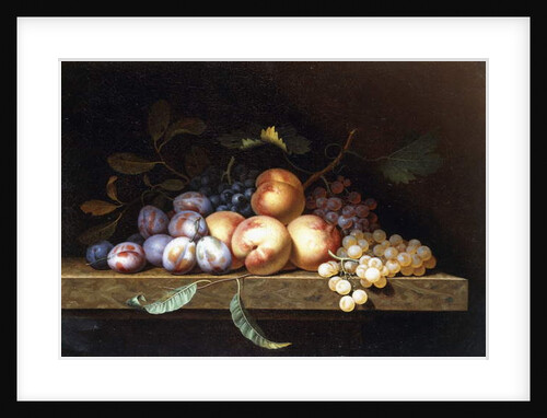 Peaches, Plums and Grapes on a Stone Ledge by Paul Liegeois