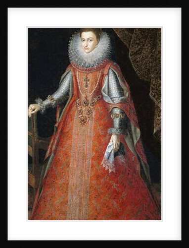 Portrait of the Infanta Isabella Eugenia, standing full-length wearing a brocade dress, 1593 by Alonso Sanchez Coello