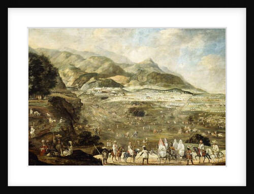 A Moroccan Military Encampment with Veiled Ladies on Donkeys in the Foreground by French School