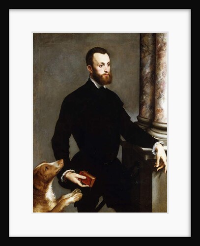 Portrait of a Gentleman, Standing three-quarter length, wearing a black costume and holding a book by Bernardino Campi