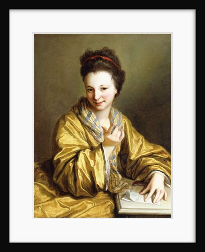 A Young Lady, Wearing a Yellow Robe, seated at a Table, Beckoning, 1703 by Jean Baptiste Santerre