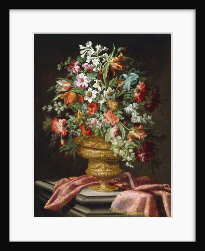 Flowers in a Sculpted Urn on a Draped Stone Pedestal by Andrea the Elder Scacciati