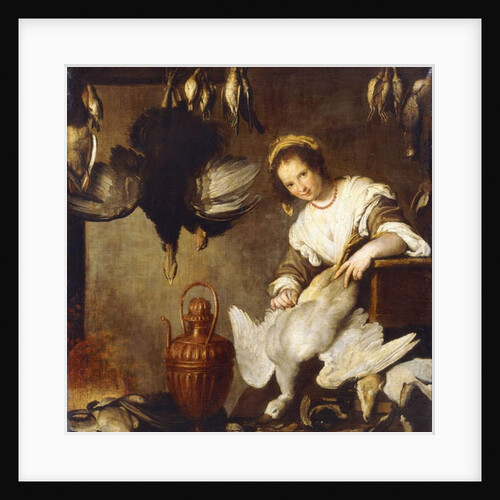 La Cuoca - A Kitchen Maid Plucking a Goose in an Interior by Bernardo Strozzi