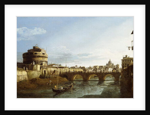 A View of Rome looking West, with Boats along the Tiber and the Castel Saint'Angelo in the distance by Bernardo Bellotto