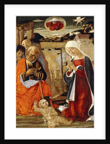 The Nativity, with the Annunciation to the Shepherds in the Distance by Benvenuto di Giovanni