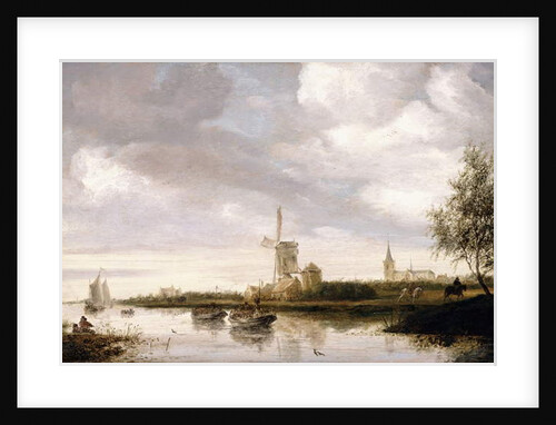A River Landscape with Barges and Sailboats and a Church beyond by George Henry Clements