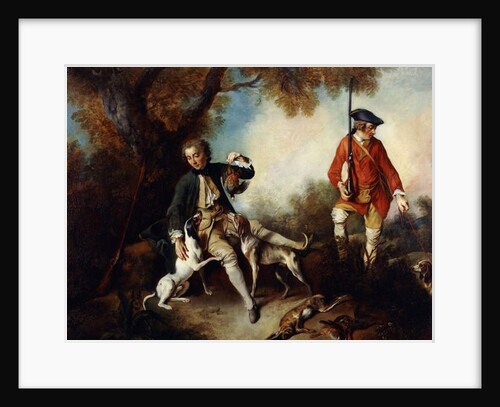 La Halte de Chasseurs': A Huntsman Holding a Gamebird and Resting by a Tree, his Servant and Hounds Nearby by Nicolas Lancret