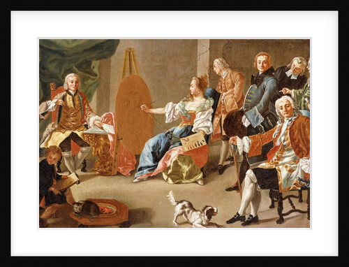 An Allegory of Painting: An Elegant Company in an Interior with a Gentleman sitting for his Portrait by Alesio D' Elia