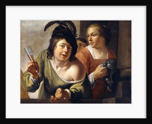 A Young Toper and a Serving Maid Drinking on a Balcony by Jan Gerritsz. van Bronckhorst