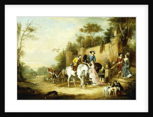A Hawking Party Setting Out from the Steps of a Country House, 1828 by Francis Calcraft Turner