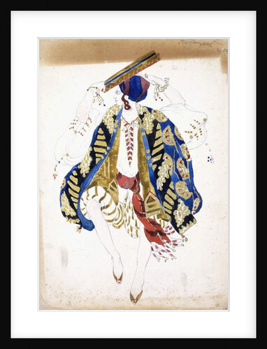 Costume design for a male dancer in 'Danse Juive', wearing knickerbockers and a turban, playing a tambourine by Leon Bakst