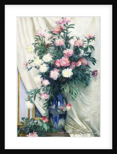 Peonies in a Blue Vase on a Draped Regency Giltwood Console Table by Albert Aublet