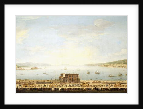 A Panoramic view of the Bay of Naples, with the Royal Procession to Piedigrotta by Antonio Joli