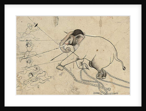 Isarda or kotah preparatory drawing of the taming of an elephant, c.1720 by Indian School