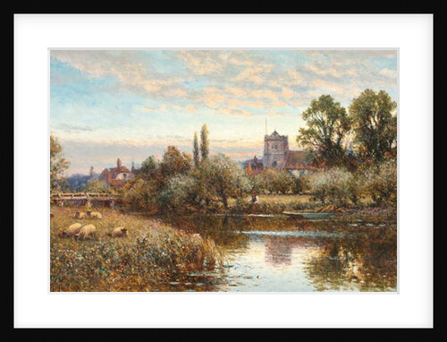 Sheep grazing before Wrotham Church, twilight by Alfred Augustus Glendening