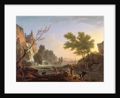 Fisherman in a landscape with a cascade and a bridge by Claude Joseph Vernet