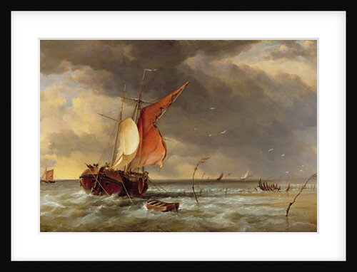 A Dutch Galliot aground on a sandbank on the Bies Bosch, Holland, 1878 by Edward William Cooke
